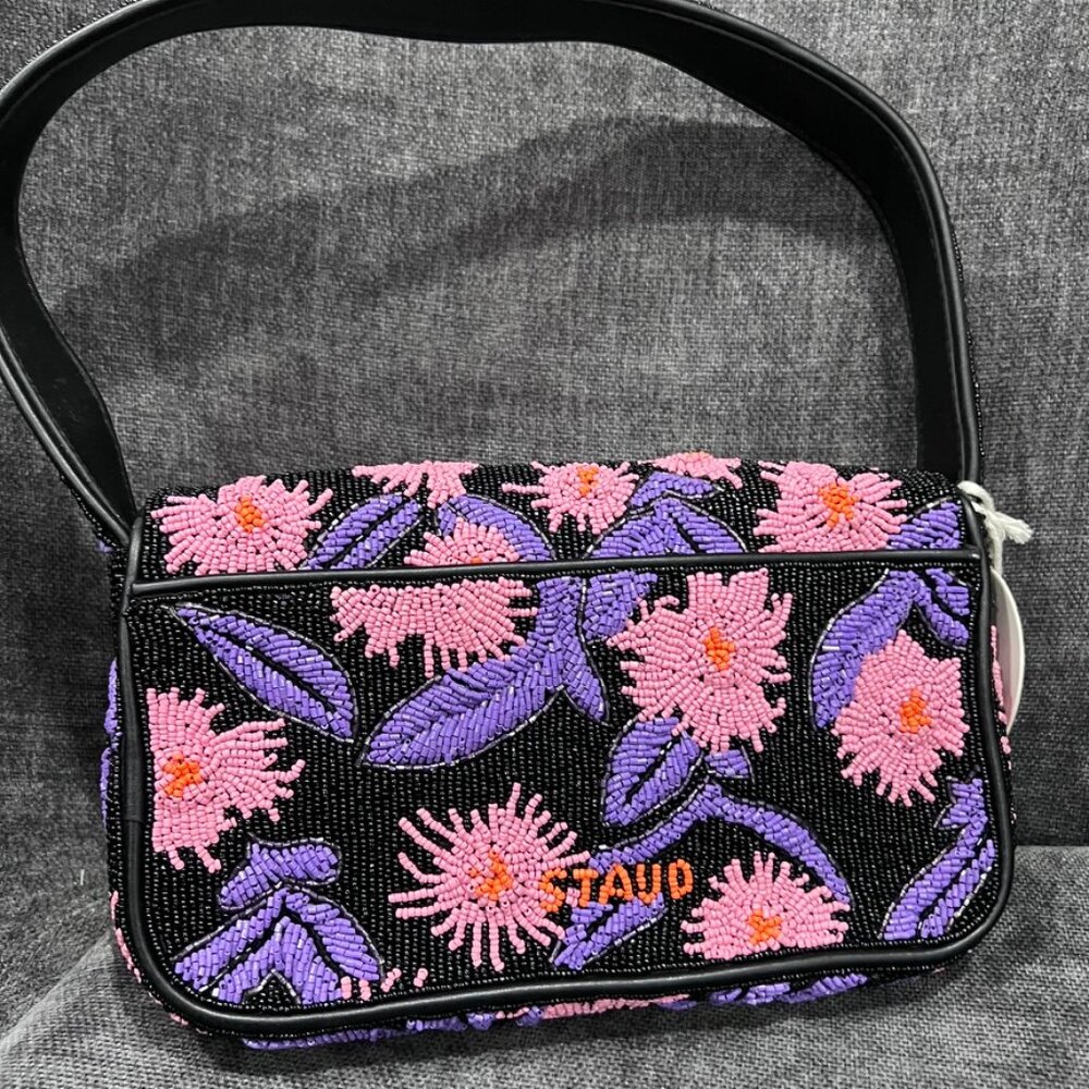 Staud Tommy Beaded Floral Shoulder Bag Quartz Acid - Picture 6 of 15